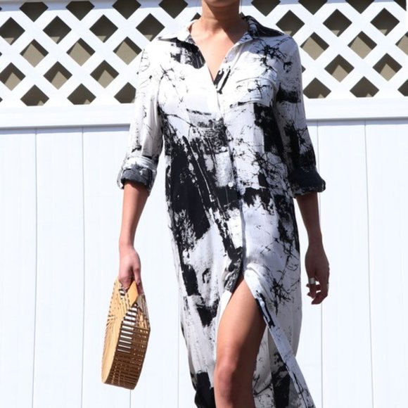 Shirt Dress, Black & White Button Down Dress, Modest Maxi, Summer Shirt Dress - Picture 7 of 11